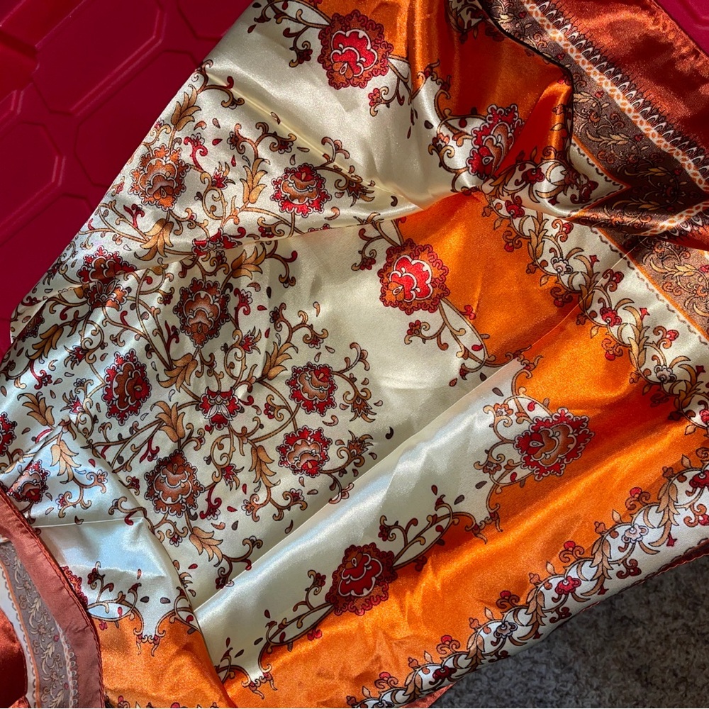 Elegant Orange and Cream Floral Scarf